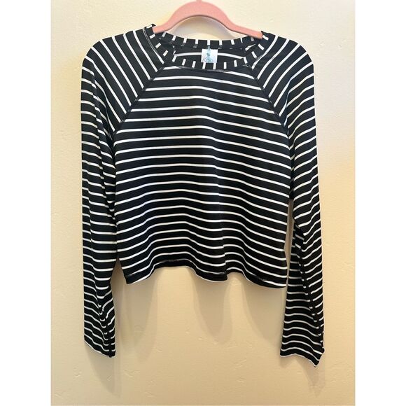 Kona Sol Black and White Stripe Cropped Rash Guard Swim Size XL - Picture 2 of 4